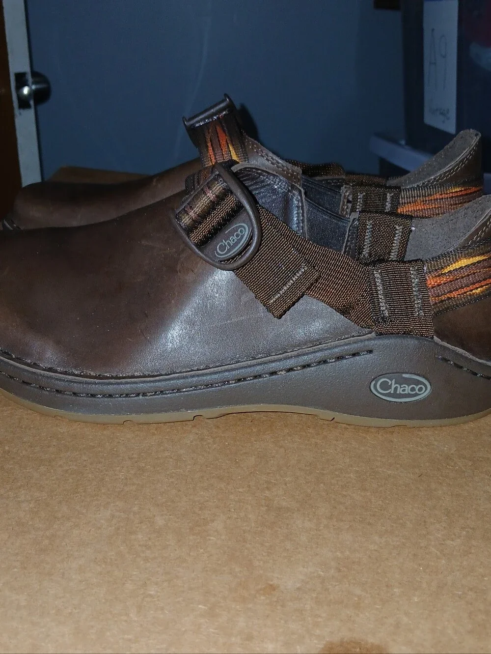 CHACO Men's Brown Leather Slip-On Sandals with Adjustable Straps